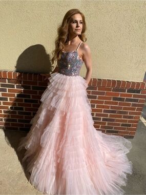 Womens Amelia Couture Pink Sparkle Sequin Bodice Tulle Ruffle Dress